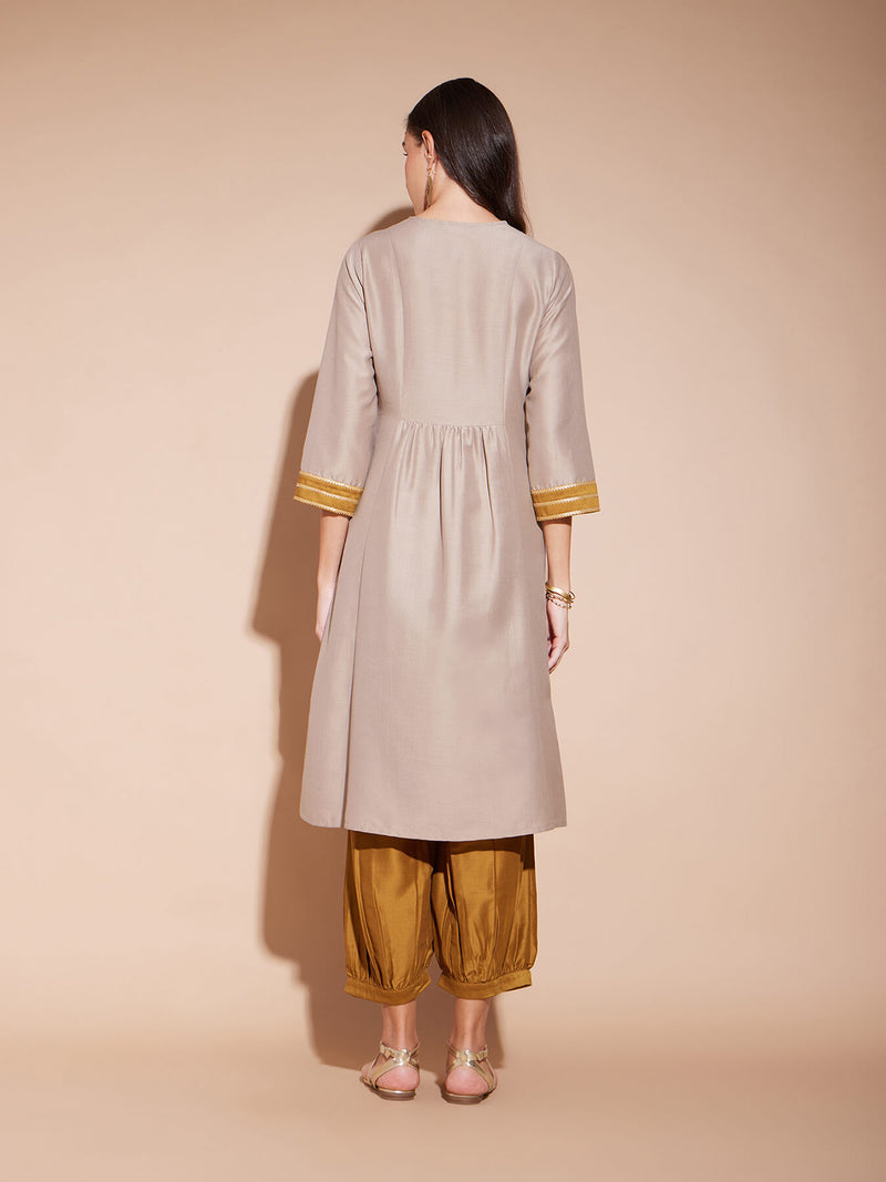 Viscose Colourblock A-Line Kurta Set - Gold & Grey