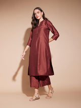 Viscose Ethnic Motif Kurta Set - Rust