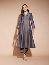 Viscose Colourblock A-Line Kurta Set - Grey