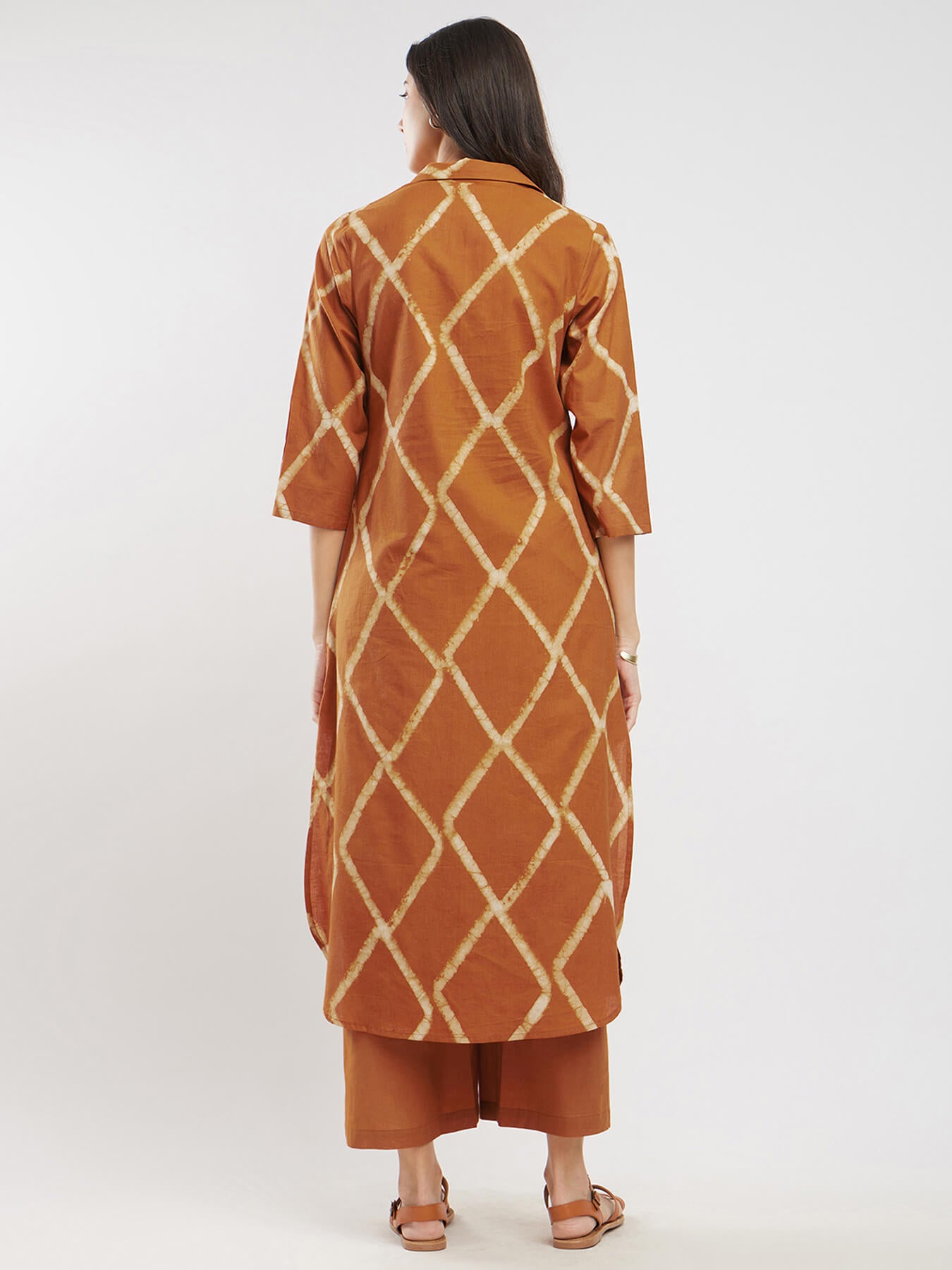 Cotton Dabu Geometric Kurta Set - Mustard