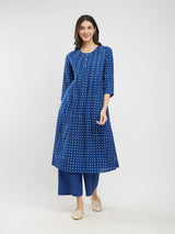 Cotton Dabu Polka Pintuck Kurta Set - Blue