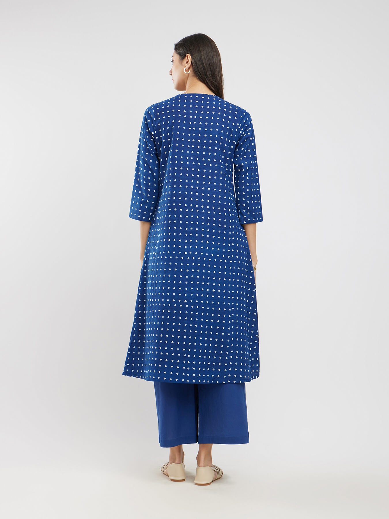 Cotton Dabu Polka Pintuck Kurta Set - Blue