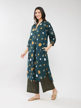 Cotton Floral A-Line Kurta Set - Green