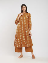 Cotton Dabu Striped Kurta Set - Mustard