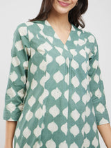 Cotton Dabu Abstract Print Kurta Set - Green