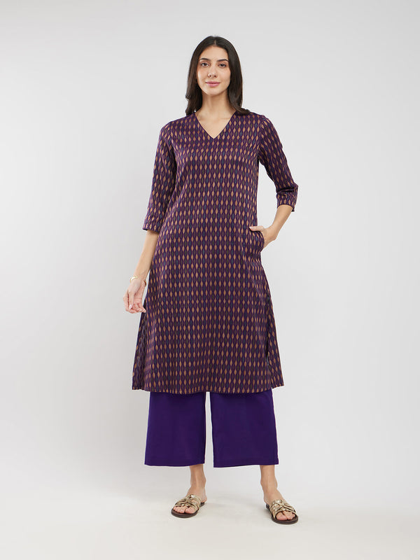 Cotton Woven Design Kurta Set - Purple