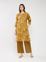 Cotton Print Play A-Line Kurta Set - Mustard