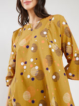 Cotton Print Play A-Line Kurta Set - Mustard