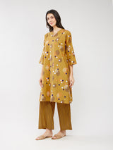 Cotton Print Play A-Line Kurta Set - Mustard