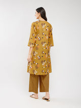 Cotton Print Play A-Line Kurta Set - Mustard