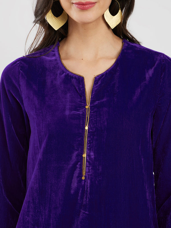 Velvet A-Line Kurta Set - Purple