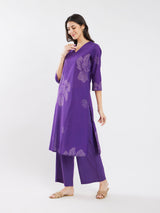 Cotton Bandhani Floral Kurta Set - Purple