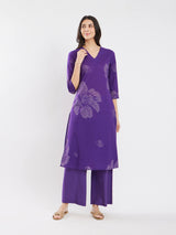 Cotton Bandhani Floral Kurta Set - Purple