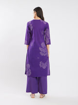 Cotton Bandhani Floral Kurta Set - Purple