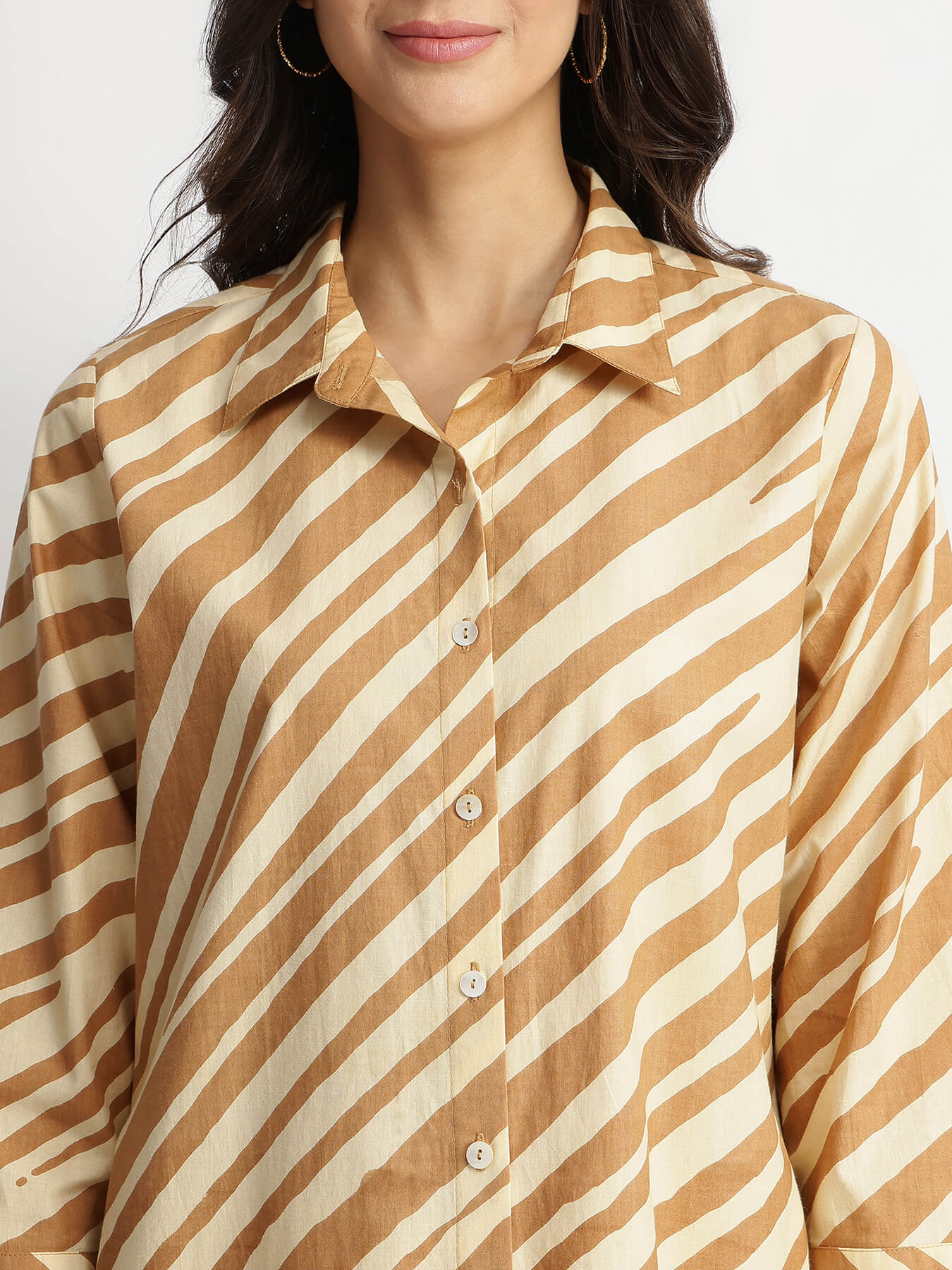 Cotton Striped Shirt Kurta Set - Beige & Off-White