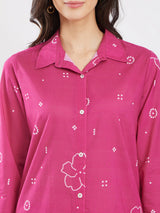 Cotton Bandhani Floral Shirt Kurta Set - Pink