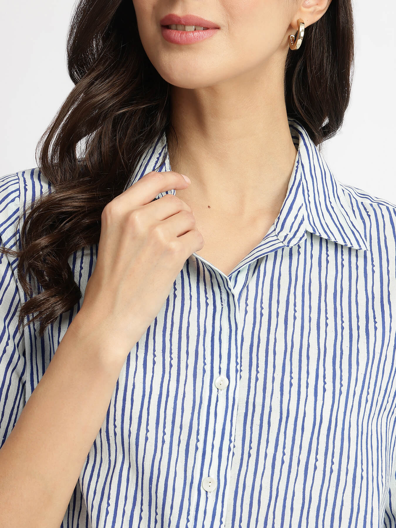 Cotton Striped Shirt Kurta Set - Blue & White