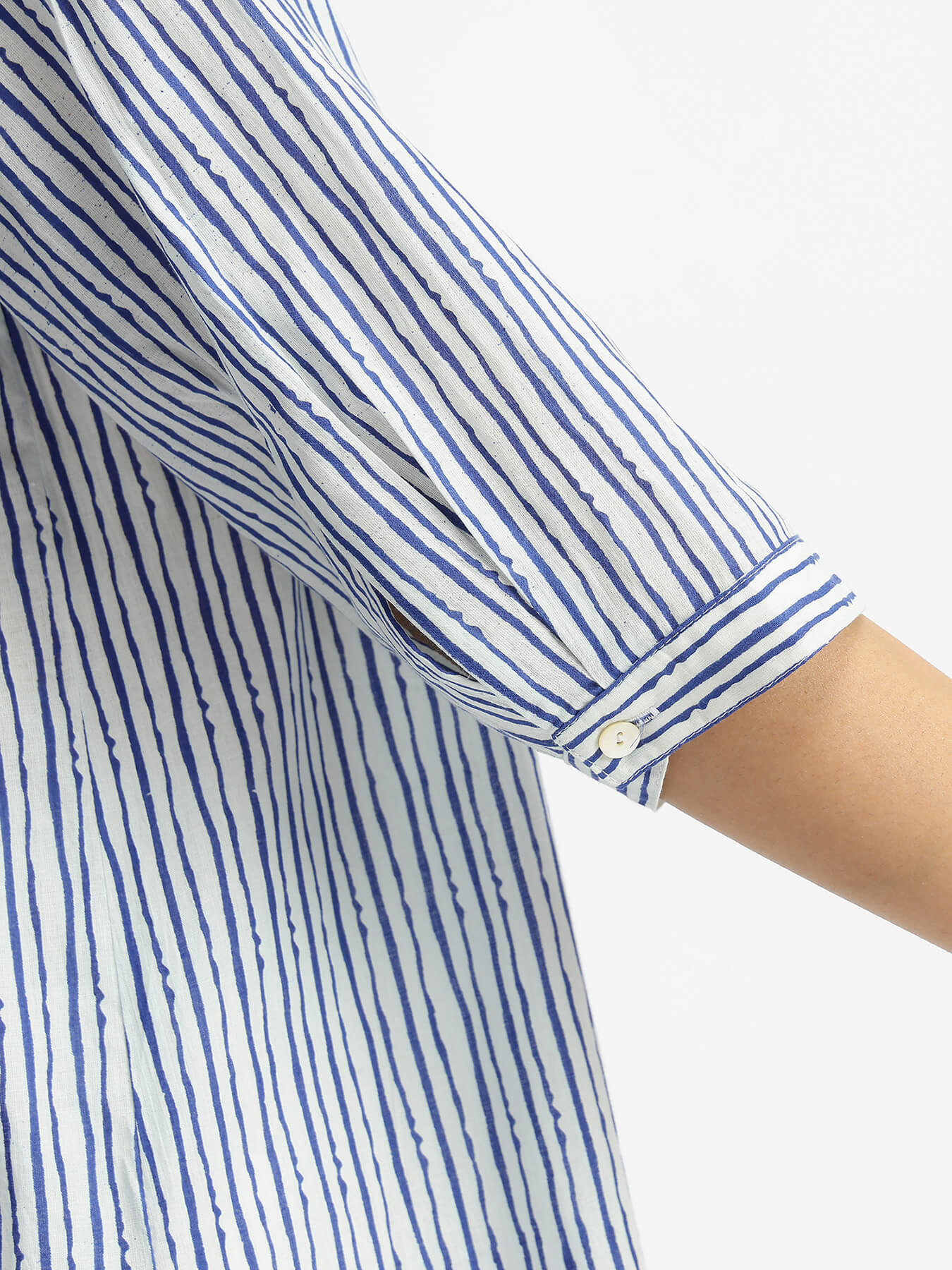 Cotton Striped Shirt Kurta Set - Blue & White