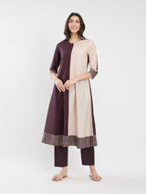 Cotton Colourblock & Striped Kurta Set - Brown & Beige