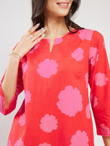 Cotton Floral Kurta Set - Pink