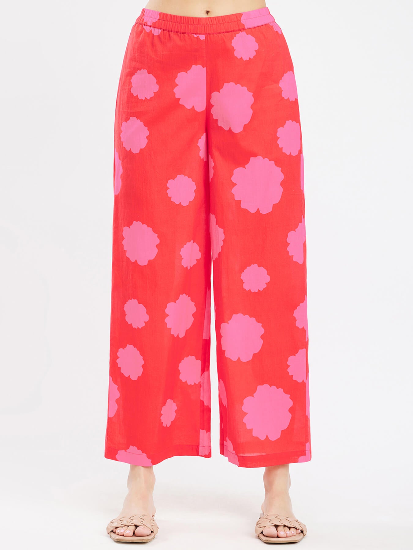 Cotton Floral Kurta Set - Red & Pink