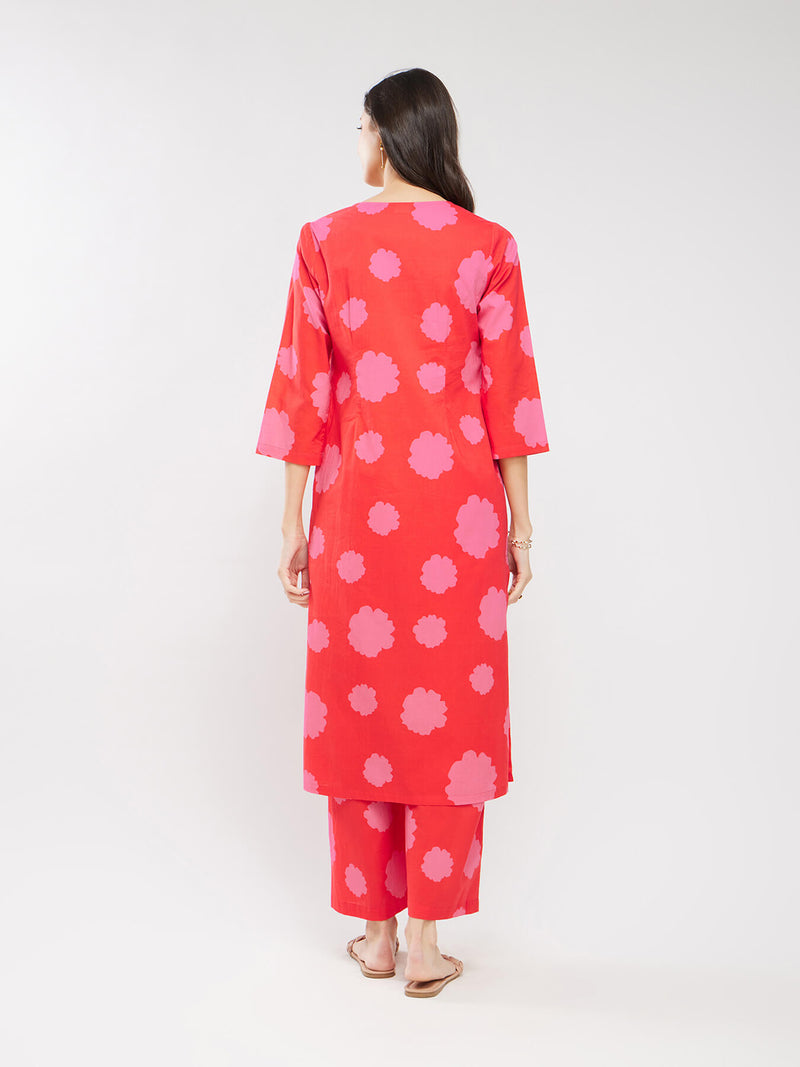 Cotton Floral Kurta Set - Pink