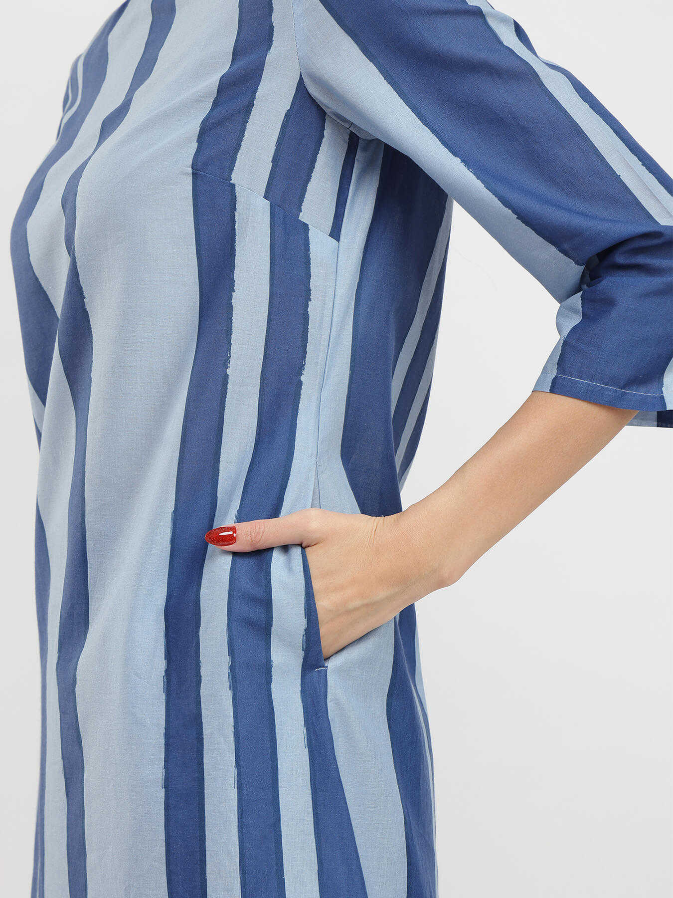 Cotton Monotone Striped Kurta Set - Blue