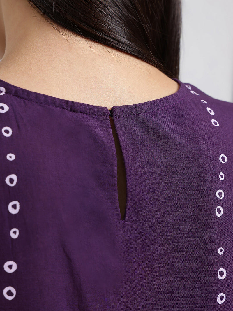Cotton Bandhani Sleeveless Kurta Set - Purple