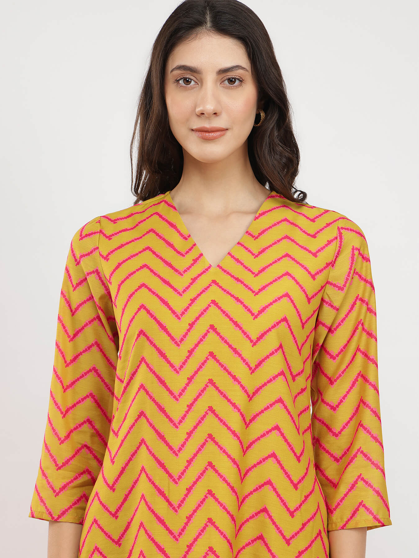 Chevron Print Kurta set - Yellow & Fuchsia