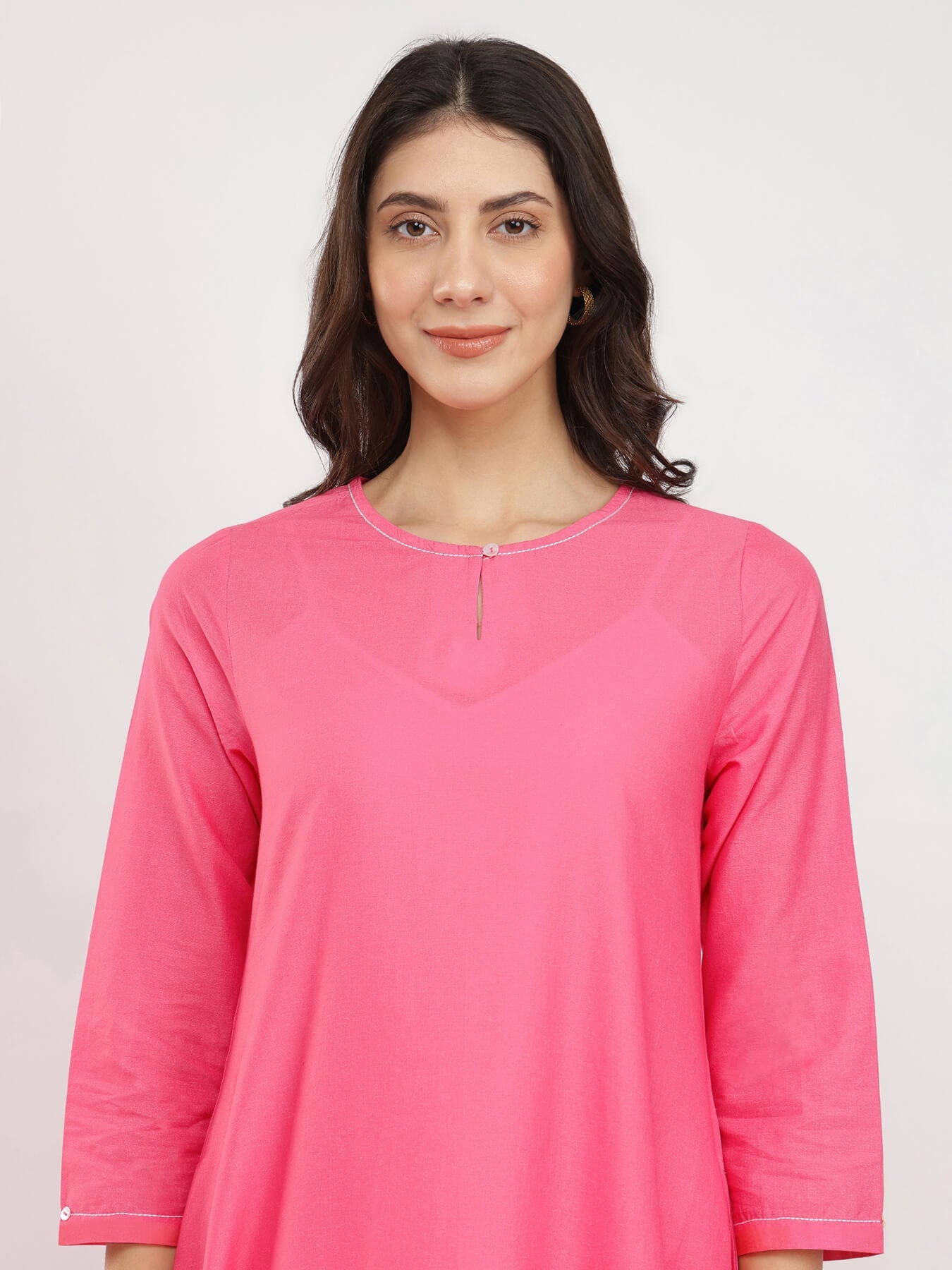 Cotton Striped Asymmetric Kurta Set - Pink