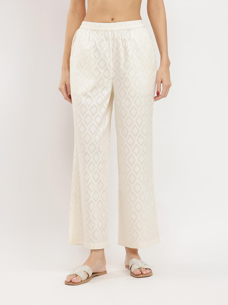 Jacquard Ethnic Motifs Kurta Set - White