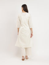 Jacquard Ethnic Motifs Kurta Set - White