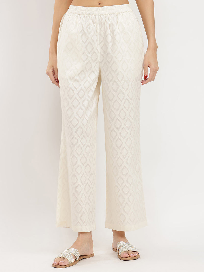 Jacquard Ethnic Motifs Kurta Set - White