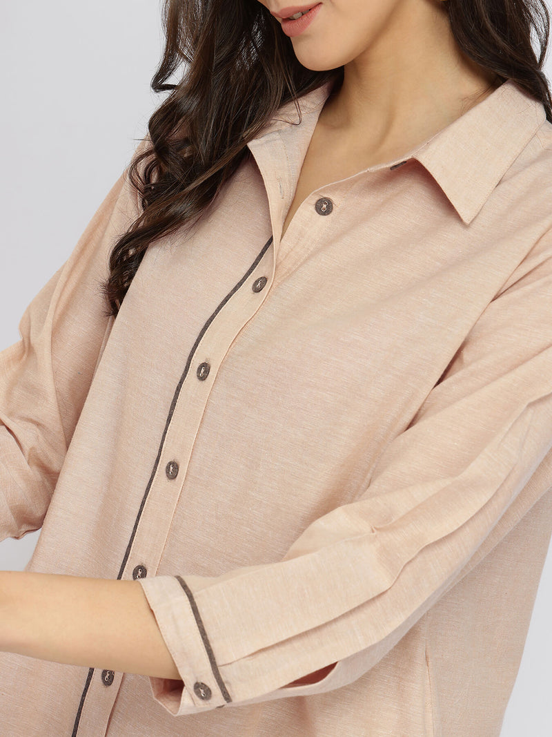 Cotton Handwoven Kurta Set - Beige