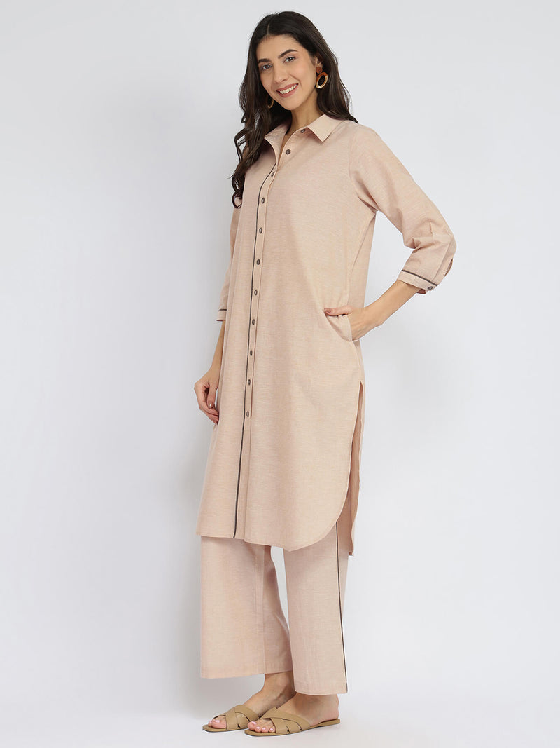 Cotton Handwoven Kurta Set - Beige