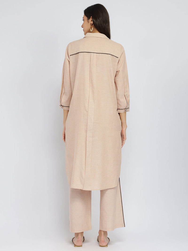 Cotton Handwoven Kurta Set - Beige
