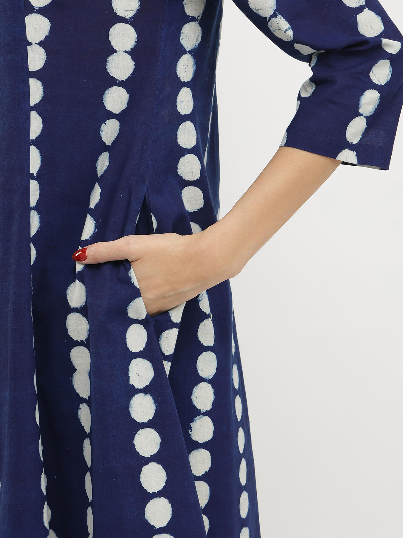 Cotton Dabu Polka Print Kurta Set - Indigo