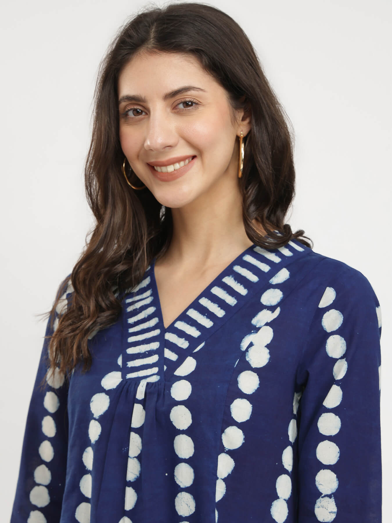 Cotton Dabu Polka Print Kurta Set - Indigo