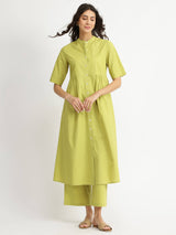 Air Loom Cotton Poplin Solid Kurta Set - Green