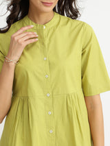 Air Loom Cotton Poplin Solid Kurta Set - Green