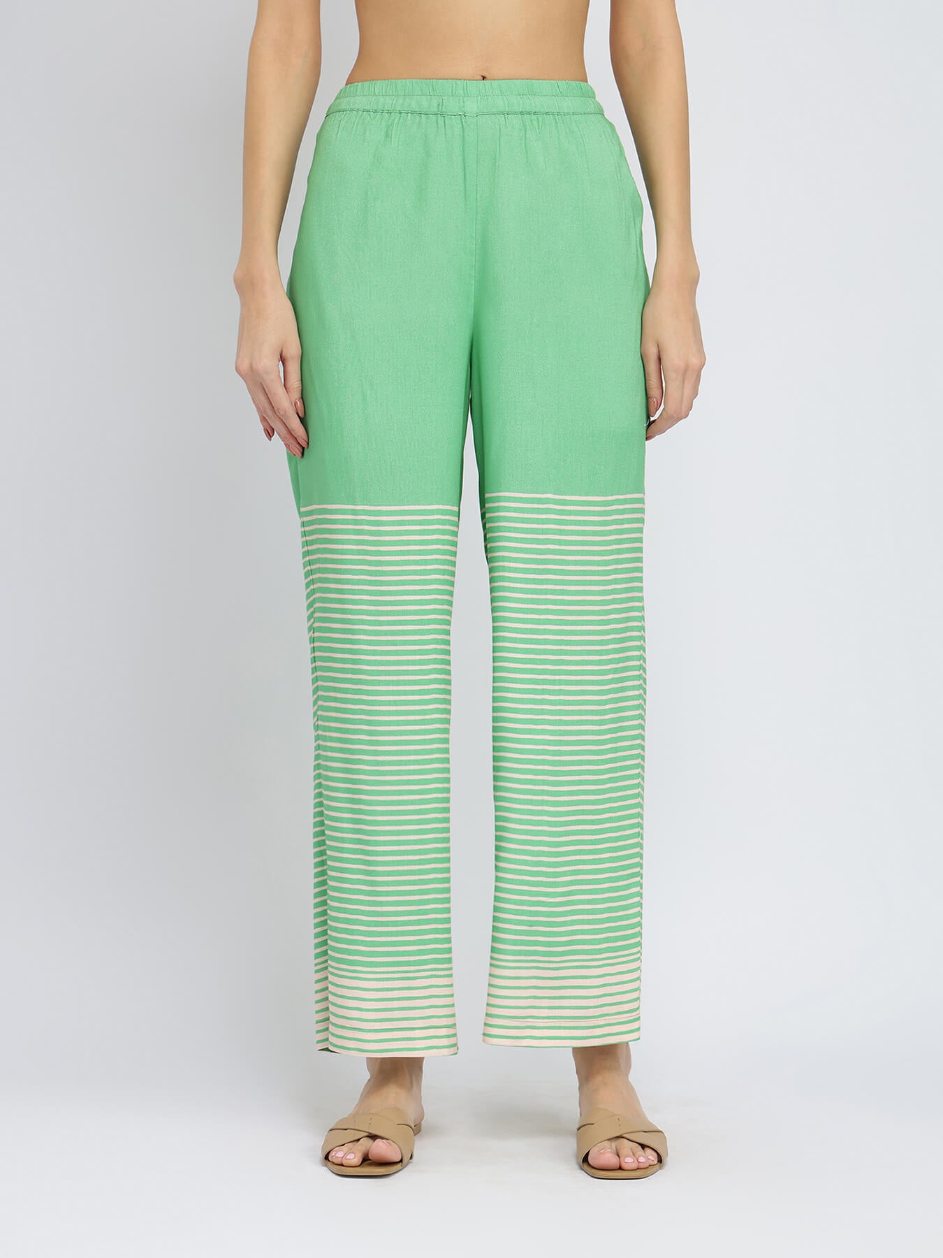 Rayon Striped A-Line Kurta Set - Green