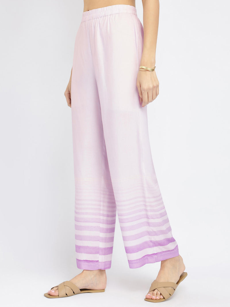 Rayon Striped Asymmetric Kurta Set - Lavender