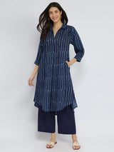 Cotton Dabu Polka Play Kurta Set - Indigo