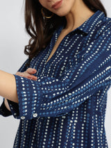 Cotton Dabu Polka Play Kurta Set - Indigo
