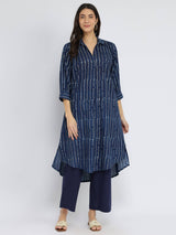 Cotton Dabu Polka Play Kurta Set - Indigo