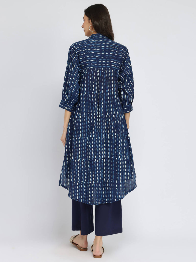 Cotton Dabu Polka Play Kurta Set - Indigo