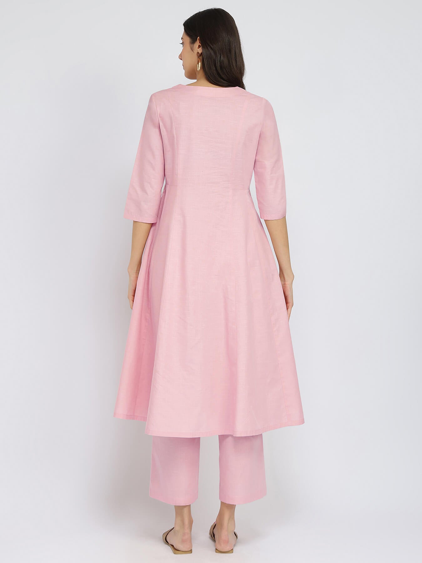 Luxe-Textured Cotton Solid Kurta Set - Pink