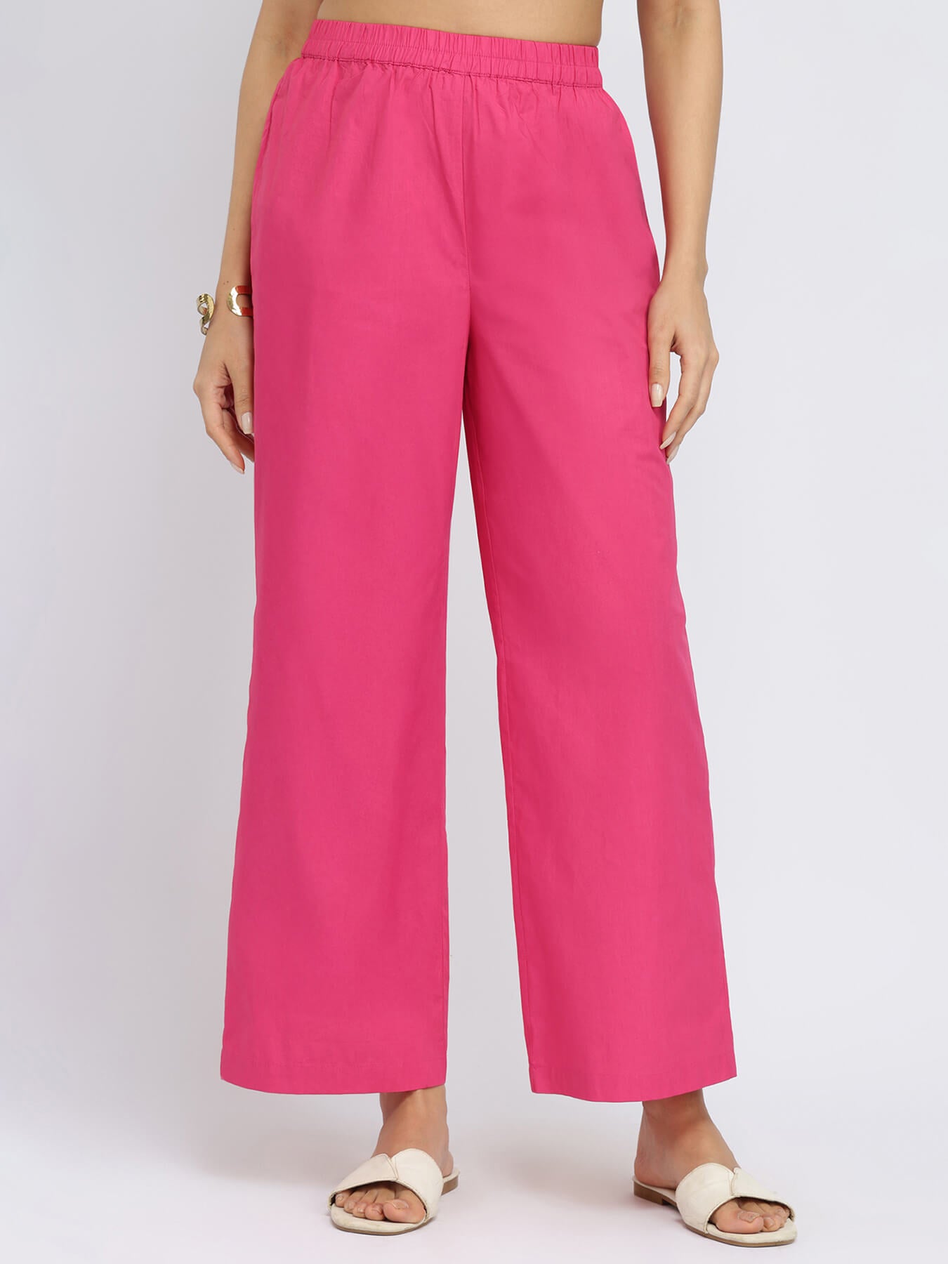 Air Loom Cotton Poplin Solid Kurta Set - Pink