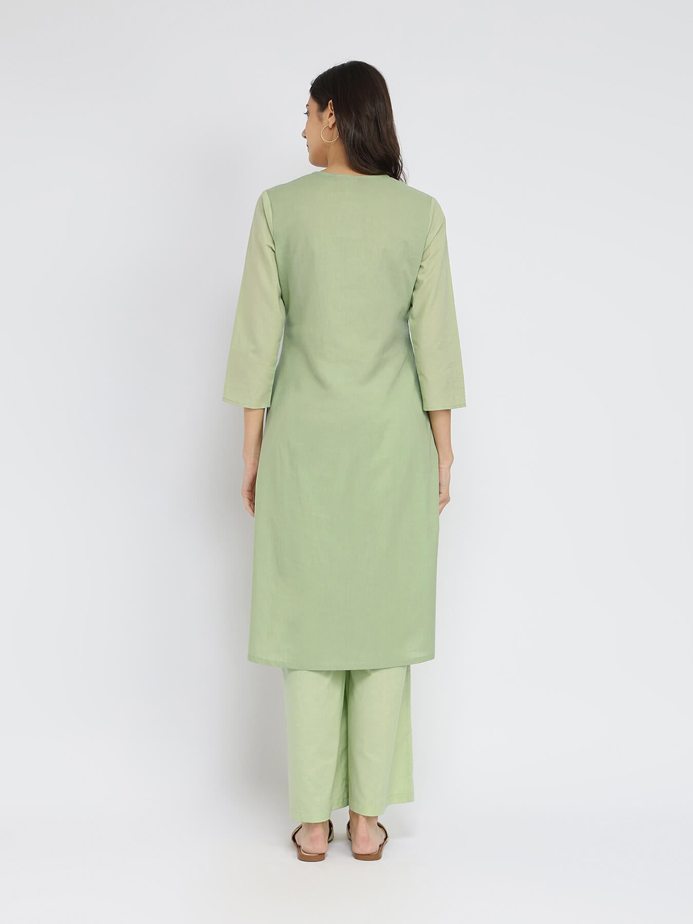 Cotton Floral Placement Print Kurta Set - Green