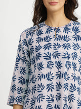 Cotton Dabu Leaf Print Kurta Set - Indigo